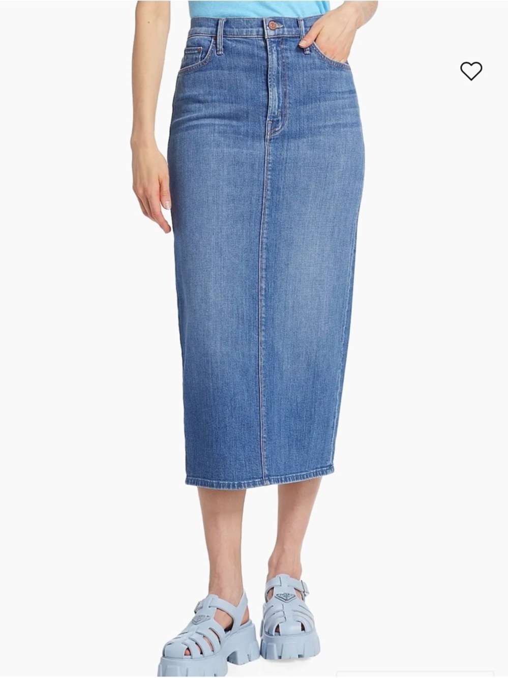 MOTHER Straight-Leg Denim Midi Skirt in Blue